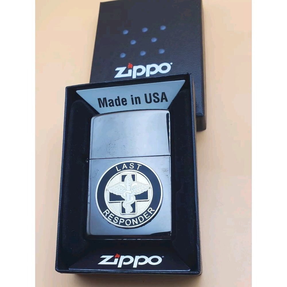 Zippo Lighter Last Responder (Death Care) Medallion Black Chrome Ununused